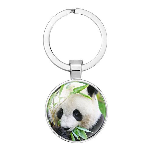 工厂直销 熊猫竹子钥匙圈 萌系卡通月亮熊猫时光宝石玻璃钥匙扣